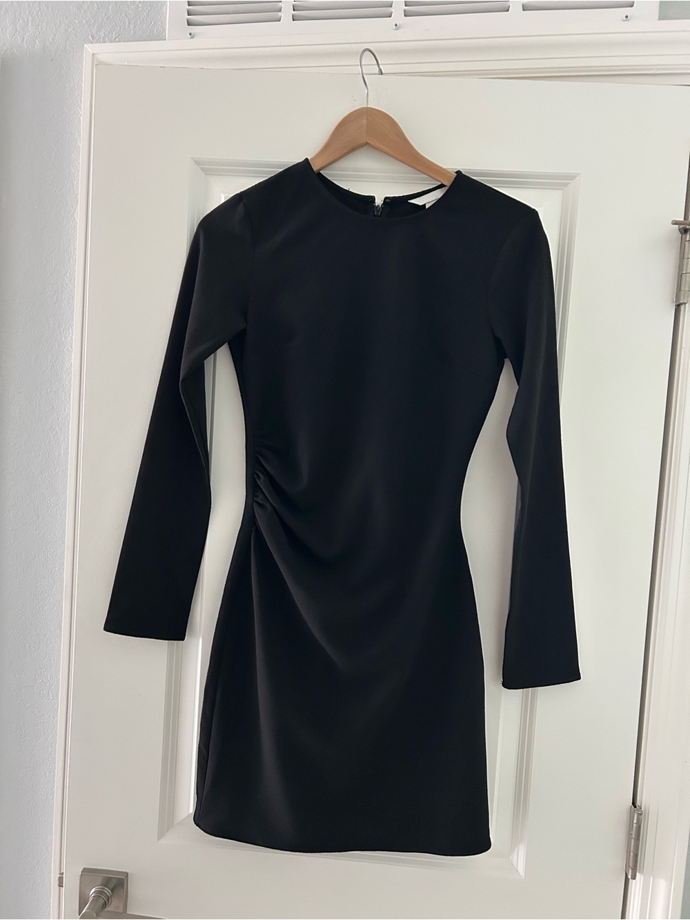 H&M Black Long-Sleeve Ruched Side Mini Dress